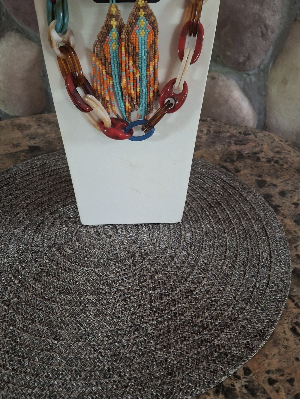 Multicolor Beaded Fringe Hair Clip with Resin Chain Accent